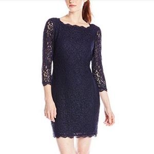 Adrianna Papell Lavender Lace Cocktail Dress 3/4 Sleeves Full Zip Back S…